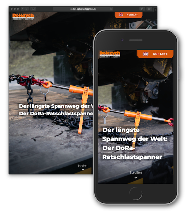 Webentwicklung Agentur Referenzprojekt: Screenshot von Browser und Smartphone einer entwickelten Webseite, hier eine spezielle Website zur Produktinformation für ein Dortmunder unternehmen aus dem Ruhrgebiet.